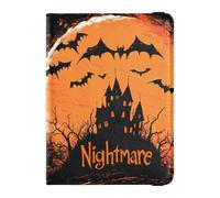 Porte-passeport en cuir imperméable pour homme Motif chauve-souris et citrouille de cauchemar