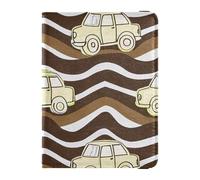 Porte-passeport en cuir kaki, motif vague, motif dessin animé, mignon, porte-passeport, couverture combo pour passeport de voyage, portefeuille ultra fin, Motif vague dessin animé voiture kaki, 1 size