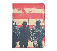 Porte-passeport en cuir noir avec silhouettes de soldats du 4 juillet - Pour voyage - Portefeuille - Joli carnet de passeport pour homme - Imperméable, 4 juillet Jour de l'indépendance Silhouettes