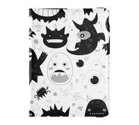 Porte-passeport en cuir noir et blanc pour homme de voyage pour voyage, carte de vaccin, étui combo portefeuille pour passeport pour homme ultra fin, dessin animé monstre noir et blanc, 1 size