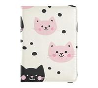 Porte-passeport en cuir noir et crème avec motif animal mignon pour documents de voyage, protège passeport, carnet de passeport étanche, mignon animal chat noir pêche crème, 1 size