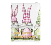 Porte-passeport en cuir personnalisé et porte-carte de vaccin Combo Peach Green Plaid Bunny Gnomes Eggs Pâques personnalisé Passeport Cover Passport Holder Combo avec fente pour carte de vaccin Ultra