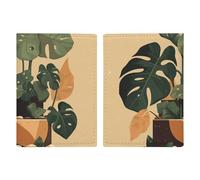 Porte-passeport en cuir pour passeport - Grande pile de livres - Portefeuille de voyage pour les voyages d'affaires, cadeaux de voyage, Plante Monstera Gris, 20.3x13.8cm