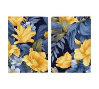 Porte-passeport en cuir pour passeport - Porte-carte - Motif éléphant mignon - Portefeuille de voyage pour les voyages d'affaires, cadeaux de voyage, Base bleue à motif floral jaune, 20.3x13.8cm