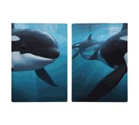 Porte-passeport en cuir pour passeport - Porte-carte - Orque - Portefeuille de voyage pour les voyages d'affaires, cadeaux de voyage, Baleine tueuse., 20.3x13.8cm