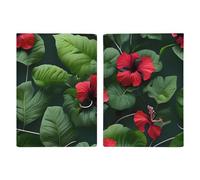 Porte-passeport en cuir pour passeport - Porte-cartes - Légumes et fruits - Pour voyage d'affaires, cadeaux de voyage, Feuilles végétales avec fleurs d'hibiscus, 20.3x13.8cm