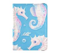 Porte-passeport en cuir souple bleu pour homme de voyage pour voyage - Étui de protection pour vaccins - Organiseur de documents - Accessoires pour homme - Léger, Hippocampe bleu doux, 1 size