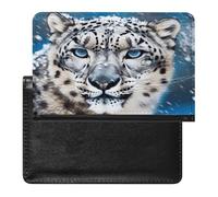 Porte-passeport en cuir synthétique avec motif léopard des neiges aux yeux bleus pour documents de voyage - Porte-cartes de crédit minimaliste - Poche avant - Portefeuille tendance - Étui fin à deux