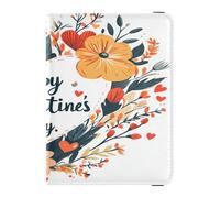 Porte-passeport en cuir synthétique imperméable pour homme et femme - Organisateur de documents - Accessoires de voyage - Saint-Valentin - Fleurs rouges - Cœur - Pétales - Happy Valentine's Day, 1