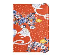 Porte-passeport en cuir synthétique imperméable pour homme et femme, porte-badge, carte d'identité, vaccin, portefeuille, essentiels de voyage, singes dans un style chinoiserie avec fleurs rouges,