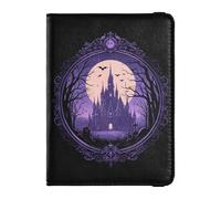 Porte-passeport en cuir violet pour Halloween, château gothique pour voyage, grande capacité, organisateur de voyage en famille