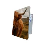 Porte-passeport en forme de vache écossaise des Highlands - Joli portefeuille de voyage avec motif de vache rustique | Étui de passeport en similicuir pour homme et femme | Cadeau animal de la ferme