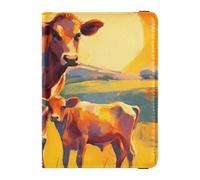 Porte-passeport et carte de vaccin en cuir avec fente pour carte de vaccination - Étanche, pâturage, bovins, prairies, vache Highland, 1 size, Moderne