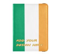 Porte-passeport et carte de vaccin en cuir personnalisé avec drapeau de l'Irlande - Portefeuille de voyage personnel - Porte-carte d'identité - Portefeuille léger - Drapeau de l'Irlande, Drapeau