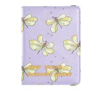 Porte-passeport et carte de vaccin en cuir personnalisé Combo Libellules Fleurs Porte-carte de vaccin personnalisé Combo Badge ID Vaccin Card Holder Wallet Ultra Slim, fleurs libellules