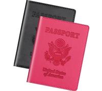 Porte-passeport et carte de vaccin, étui de passeport avec fente pour carte de vaccin, étui de voyage en cuir, porte-passeport pour homme et femme, Noir + rouge
