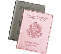 Porte-passeport et carte de vaccin, étui de passeport avec fente pour carte de vaccination CDC, cuir synthétique, organiseur de documents de voyage, portefeuille pour homme et femme, Or rose + gris foncé