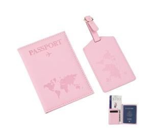 Porte-Passeport Et Étiquette De Bagage Set Cuir PU Rose | Cuir PU à effet changeant protège vos documents de voyage parfait pour les déplacements à l’étranger et en guise de cadeau