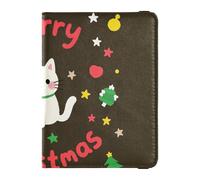 Porte-passeport et porte-carte de vaccin en cuir avec motif de chat blanc et inscription Merry Christmas - Avec fente pour carte de vaccination - Étanche
