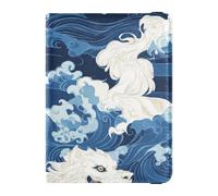 Porte-passeport et porte-carte de vaccin en cuir avec motif monstre japonais bleu et vagues pour les voyages et les documents de voyage pour homme étanche