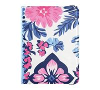 Porte-passeport et porte-carte de vaccin en cuir de style tropical avec fente pour carte de vaccination et carnet de passeport mignon ultra fin, Fleur de style tropical pêche et bleu, 1 size