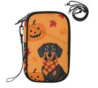 Porte-passeport étanche pour voyage Halloween teckel citrouille automne art