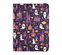 Porte-passeport gothique en cuir avec motif château d'Halloween Boos Violet