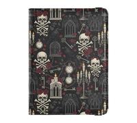 Porte-passeport gothique en cuir avec motif tête de mort rose foncé - Grande capacité - Pour documents de voyage en famille