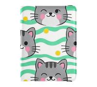 Porte-passeport imperméable en cuir avec motif chat gris mignon pour les voyages et les vaccins, mignon chat gris dessin animé, 1 size