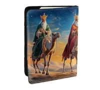 Porte-passeport imprimé Étoile de la Nativité et trois rois, étui de voyage en cuir PU pour homme et femme, 16,5 cm, Noir , Taille unique