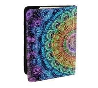 Porte-passeport imprimé fleurs mandala violet bleu, étui de voyage en cuir PU pour homme et femme, 16,5 cm, Noir , Taille unique