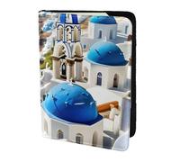 Porte-passeport imprimé île grecque avec vue sur la mer, essentiels de voyage, cartes et passeport, taille adaptée à tous les passeports standard