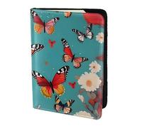 Porte-passeport imprimé poule avec papillons volants parmi fleurs, essentiels de voyage, cartes et passeport, taille adaptée à tous les passeports standard
