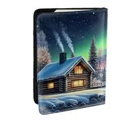 Porte-passeport imprimé The Northern Lights and The Cabin, étui de voyage en cuir synthétique pour homme et femme, 16,5 cm, Noir , Taille unique