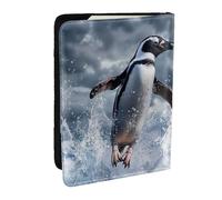 Porte-passeport imprimé The Penguin Taking Off, étui de voyage en cuir synthétique pour homme et femme, 16,5 cm, Noir , Taille unique