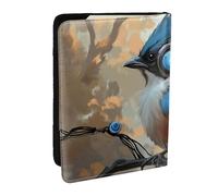 Porte-passeport mécanique bleu imprimé oiseau, étui de voyage en cuir PU pour homme et femme, 16,5 cm