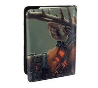 Porte-passeport mécanique imprimé élan - En cuir synthétique - Pour homme et femme - 16,5 cm