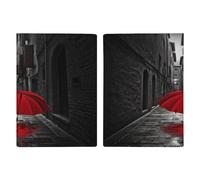 Porte-passeport parapluie rouge dans l'obscurité - Ultra fin en cuir synthétique - Organiseur de documents de voyage compact de qualité supérieure - Housse de protection pour passeport international