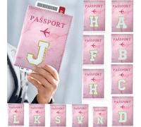Porte-passeport personnalisé chic pour femmes et adolescentes - Portefeuille en PU avec initiales et 26 patchs de lettres, étui élégant pour cartes de voyage, cadeau unique parfait pour elle, améliore