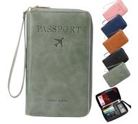 Porte-passeport Portefeuille de voyage RFID multifonction pour les essentiels de voyage - Accessoires indispensables pour homme et femme, Vert