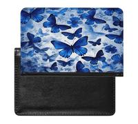 Porte-passeport pour documents de voyage en cuir PU avec motif papillons bleus - Porte-cartes de crédit minimaliste - Poche avant - Portefeuille tendance - Étui fin à deux volets