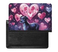Porte-passeport pour passeport de voyage pour homme et femme - Blocage RFID - Chaton ouvre sa bouche - Accessoire de voyage, Chien noir et cœurs colorés, Taille unique