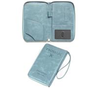 Porte-passeport pour voyage, portefeuille en cuir bleu clair avec blocage RFID avec emplacements pour cartes et rangement pour carte d'embarquement, couverture de passeport universelle pour les