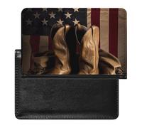 Porte-passeport pour voyage pour homme et femme avec blocage RFID, drapeau américain avec bottes de cowboy, accessoires de voyage, Drapeau américain avec bottes de cowboy, Taille unique