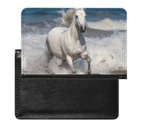 Porte-passeport pour voyage pour homme et femme - Blocage RFID - Drapeau américain vintage - 4 juillet - Accessoires de voyage, Cheval blanc courant sur la mer, Taille unique