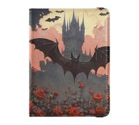 Porte-passeport rétro en cuir avec château gothique et roses rouges - Grande capacité - Organiseur de voyage pour homme