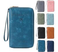 Porte-passeport RFID pour portefeuille, pochette de rangement de documents avec blocage RFID, étui pour cartes de crédit, portefeuille de voyage, bleu paon, 1, Décontracté