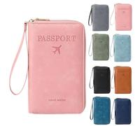 Porte-passeport RFID pour portefeuille, pochette de rangement de documents avec blocage RFID, étui pour cartes de crédit, portefeuille de voyage, rose