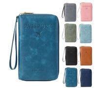 Porte-passeport RFID pour portefeuille, pochette de rangement de documents avec blocage RFID, étui pour cartes de crédit, portefeuille de voyage, bleu paon, Entreprise