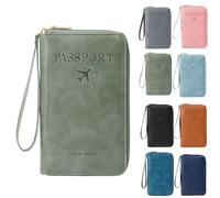 Porte-passeport RFID pour portefeuille, pochette de rangement de documents avec blocage RFID, étui pour cartes de crédit, portefeuille de voyage, vert